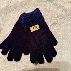 UGG Dark Blue Knit Gloves with Fuzzy Cuff